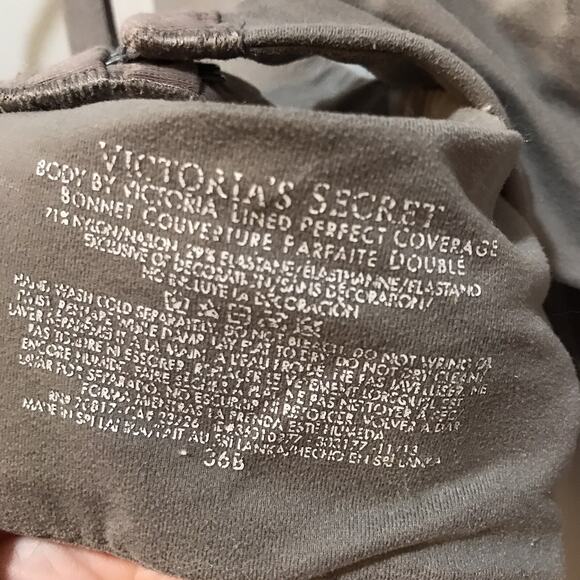 Victoria's Secret, Body by Victoria Lined Perfect Coverage Bra 36 B Gray Lace - Picture 5 of 5